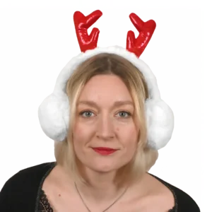 cache oreilles blanc avec cornes rouges (scol12) de la marque NOEL EN FOLIE. Réf. NDQ112.